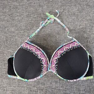 Victoria's Secret Hottie Halter Bikini Top 36D Push Up Black Crochet 347856-8MU